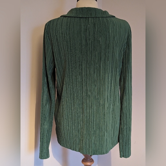 Zara Emerald Green Plisse Shirt Blouse Size L Button Up Loose - Picture 8 of 8
